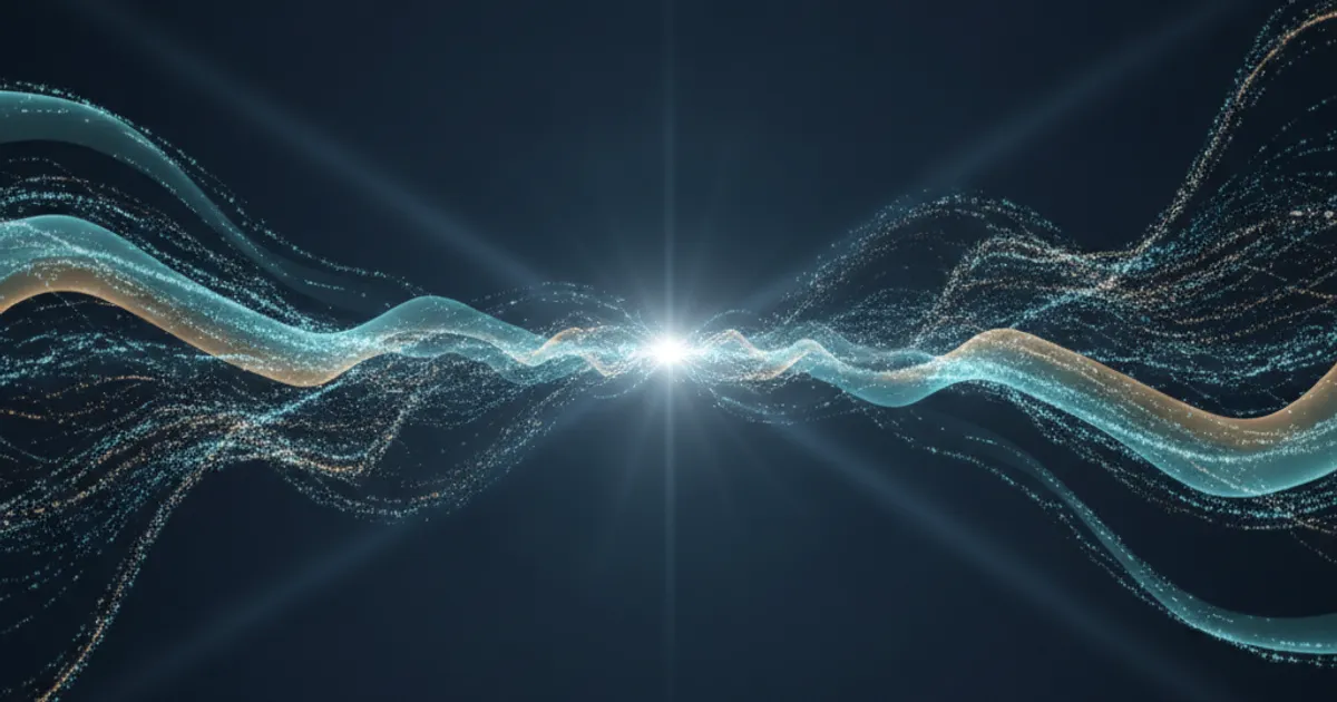 data streams converging into a single bright signal