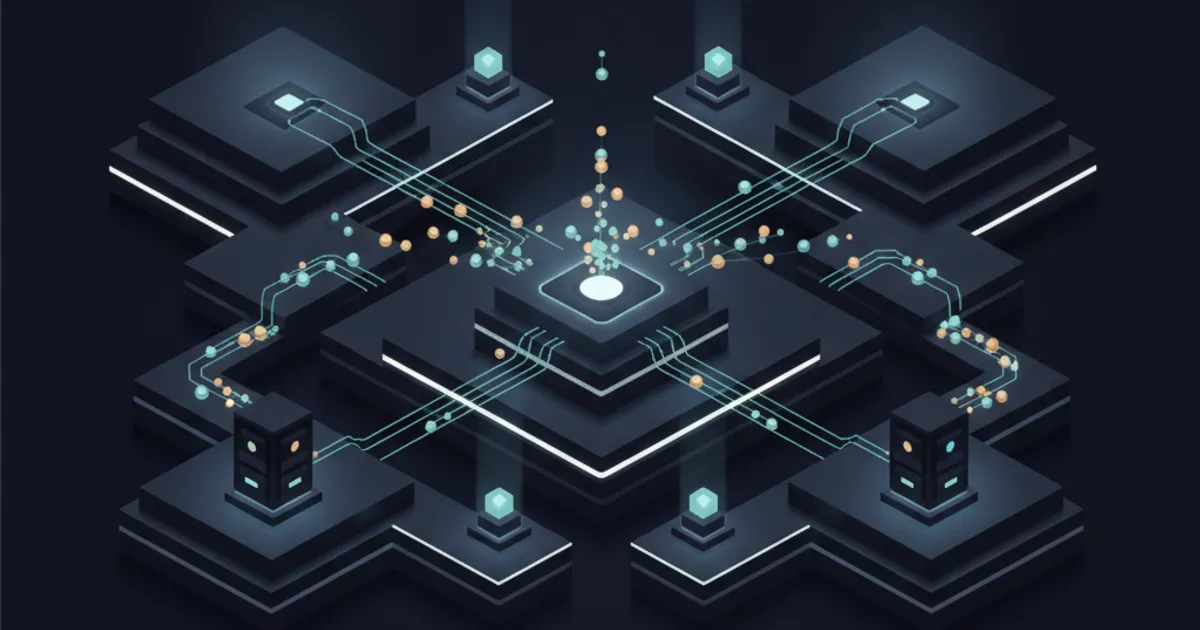 nodes passing glowing task tokens along branching paths