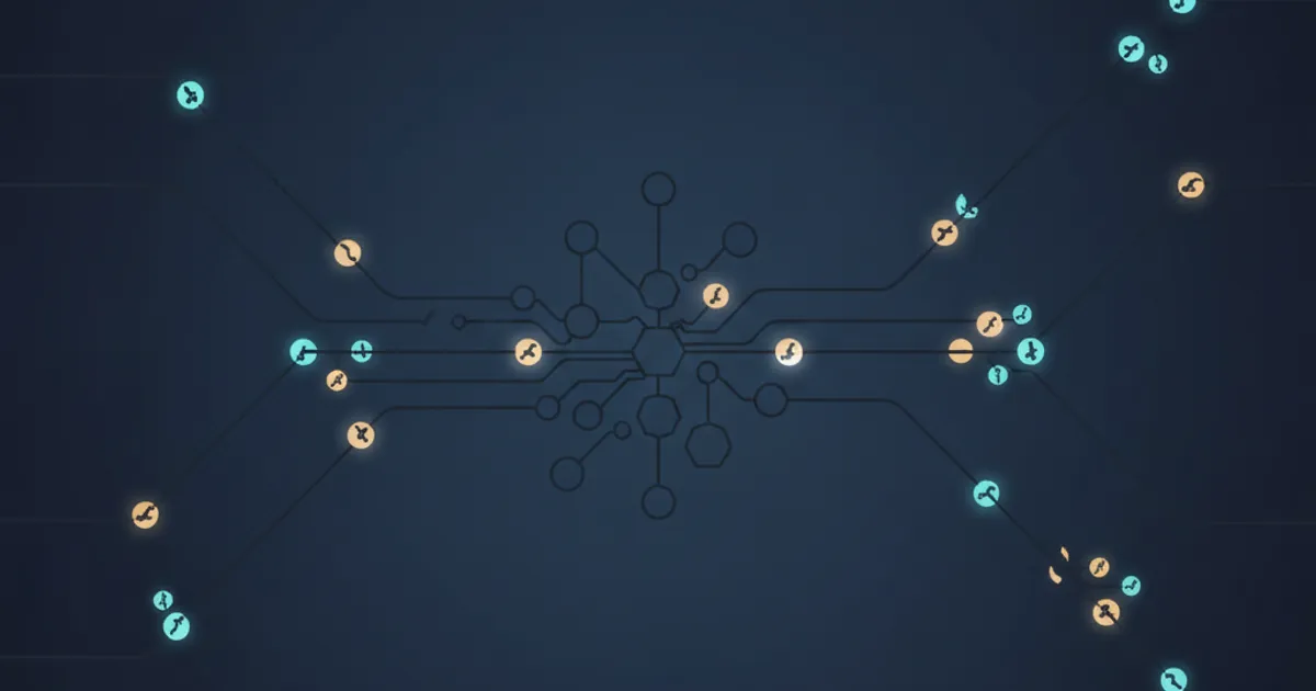 nodes passing glowing task tokens along branching paths