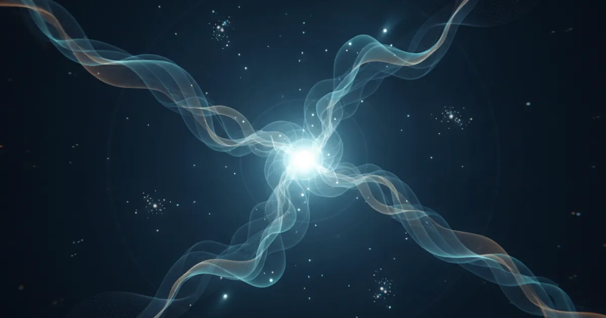data streams converging into a single bright signal