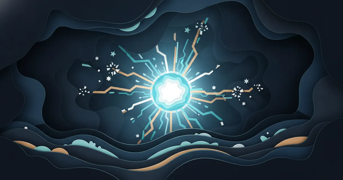 data streams converging into a single bright signal