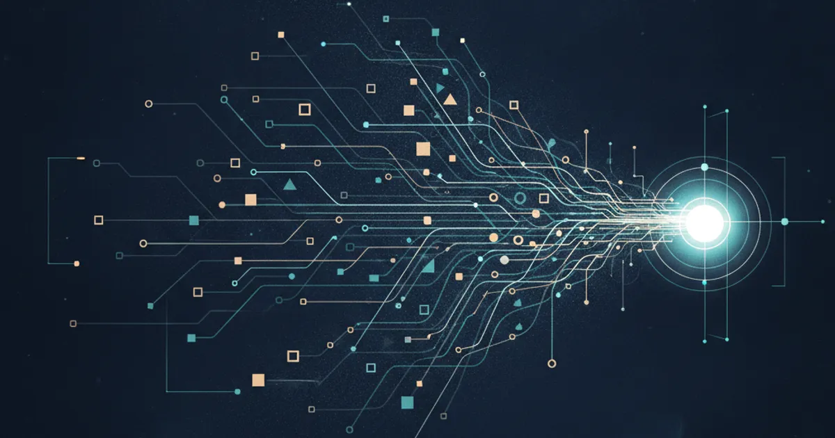 data streams converging into a single bright signal