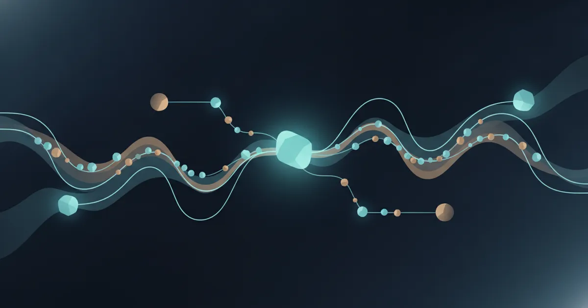 nodes passing glowing task tokens along branching paths