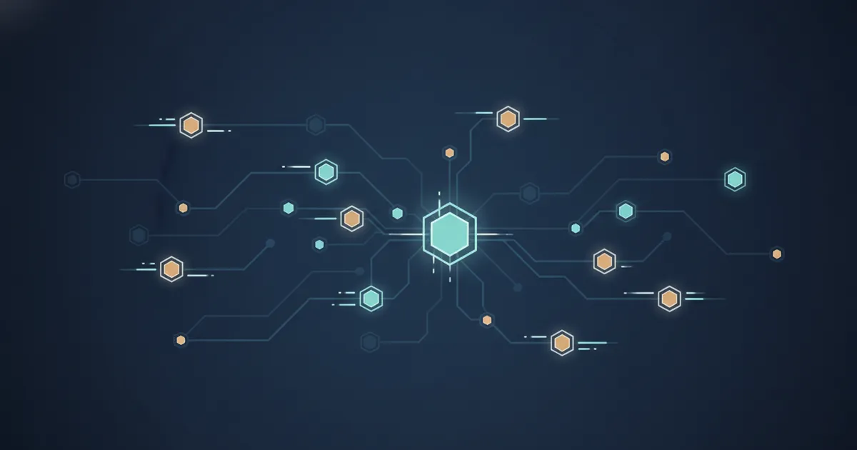nodes passing glowing task tokens along branching paths