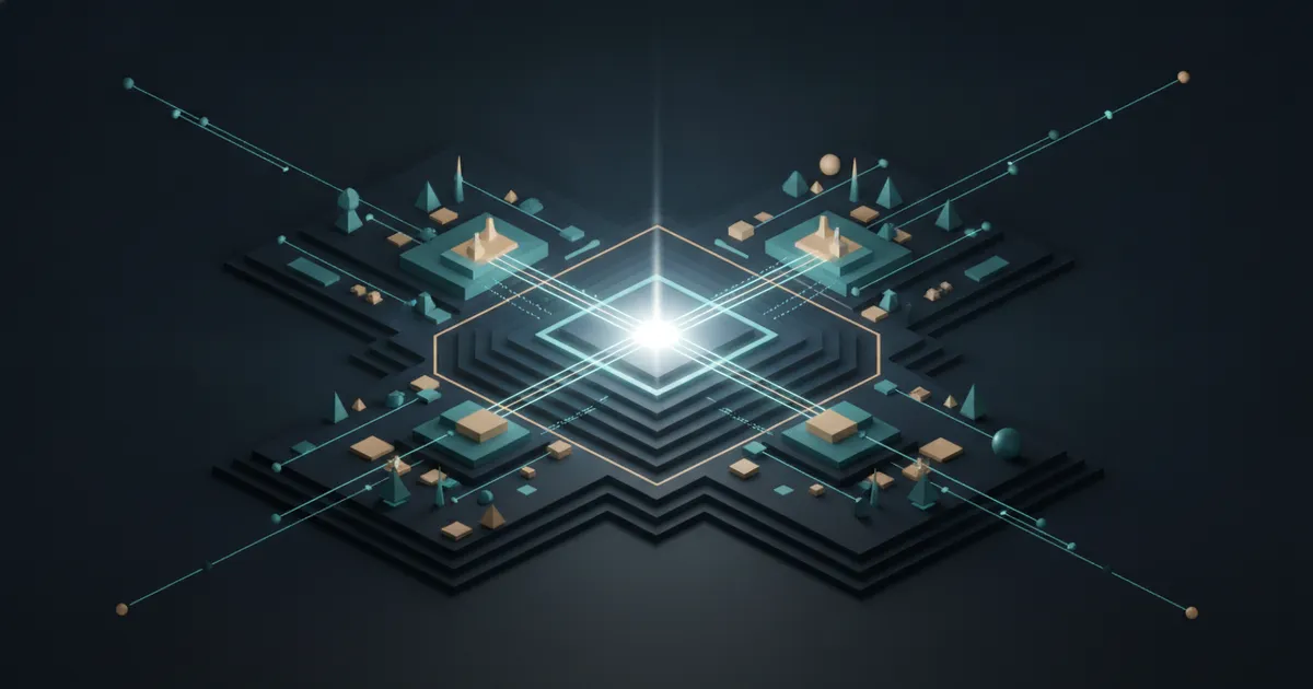 data streams converging into a single bright signal
