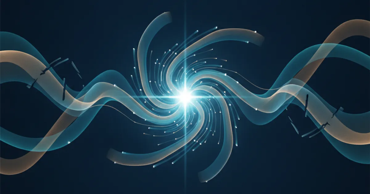 data streams converging into a single bright signal