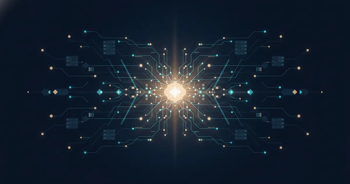 a lattice of neural pathways radiating from a bright core