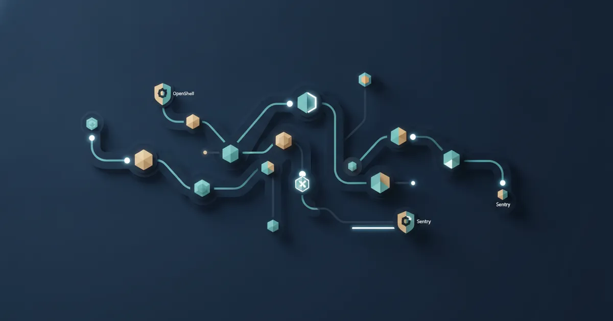 nodes passing glowing task tokens along branching paths