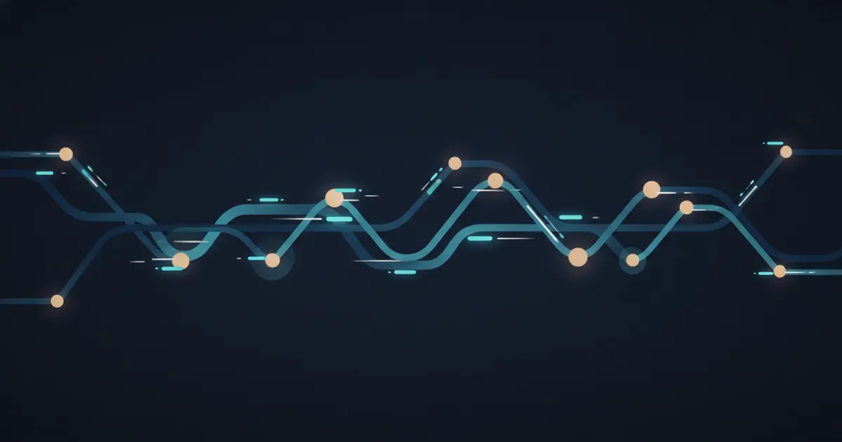 nodes passing glowing task tokens along branching paths