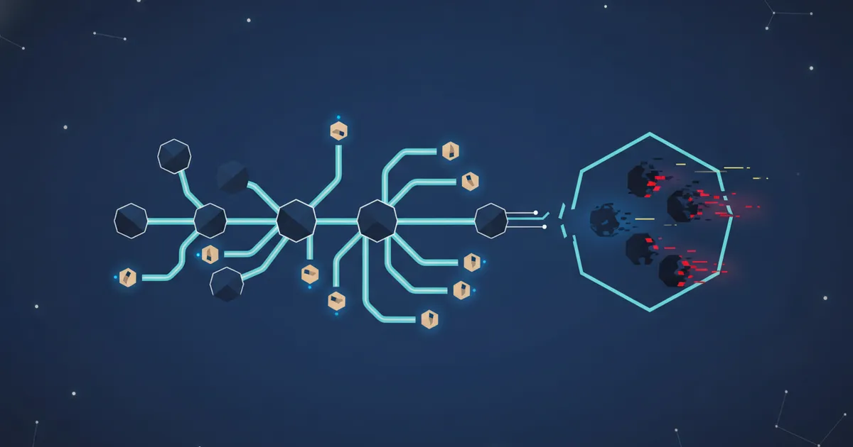 nodes passing glowing task tokens along branching paths