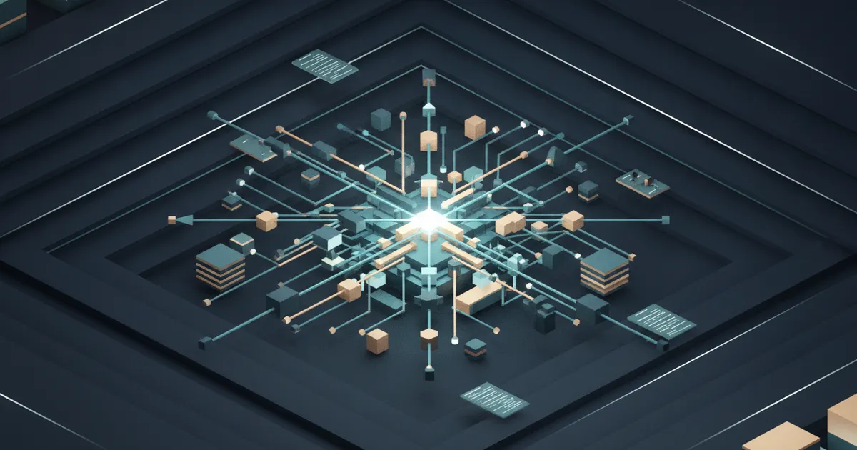 a lattice of neural pathways radiating from a bright core