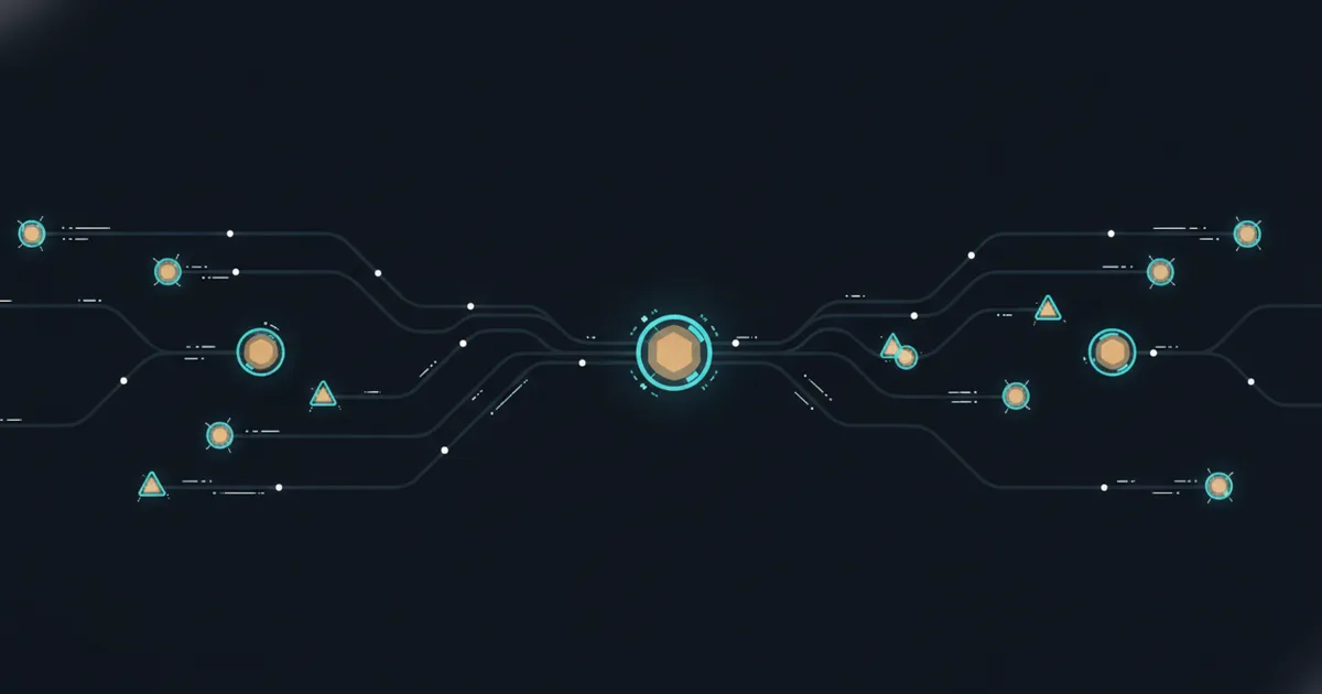 nodes passing glowing task tokens along branching paths