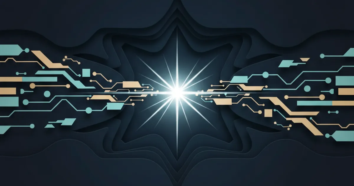 data streams converging into a single bright signal
