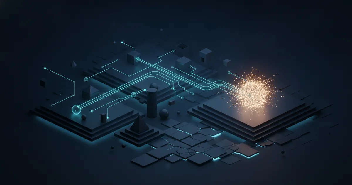 data streams converging into a single bright signal