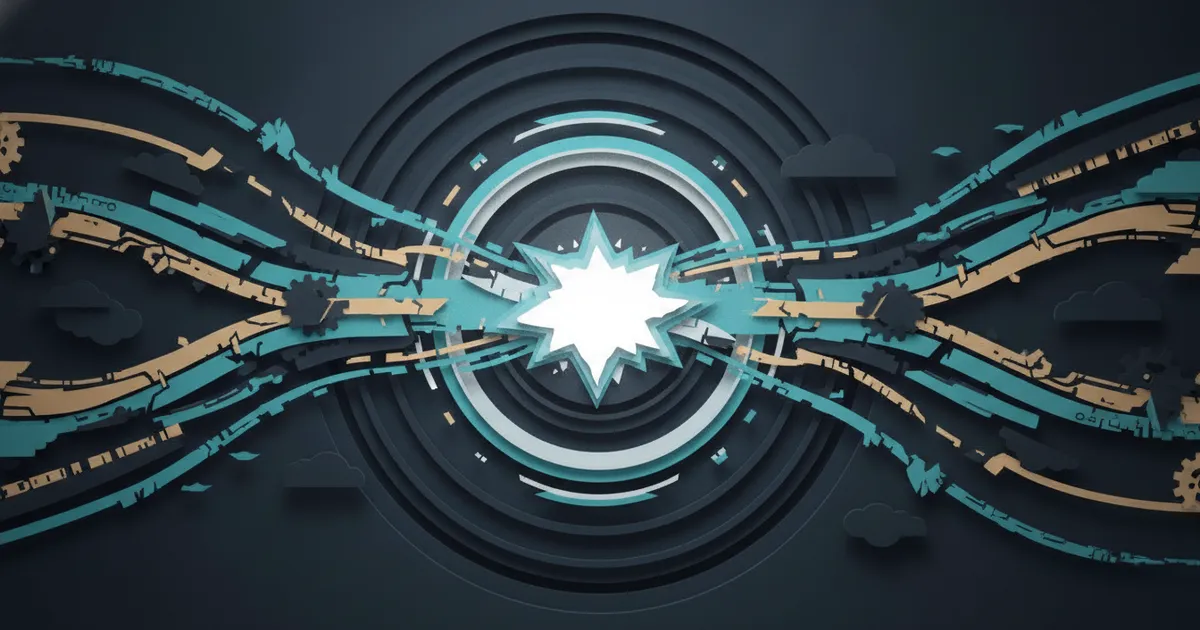 data streams converging into a single bright signal